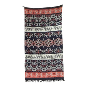 Large Vintage Woven Indigo and Pink Ikat Woven Textile Panel with Fringes