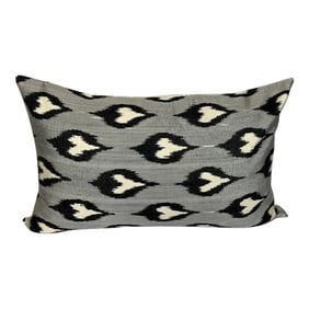 Turkish Modern Gray Silk Ikat Pillow Cover