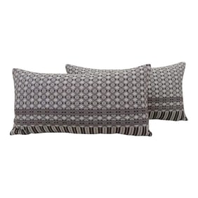 Vintage Woven White and Brown Decorative Long Bolster Pillows - A Pair