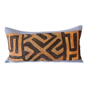 Vintage Kuba Tan and Brown Handwoven African Bolster Decorative Pillow #3