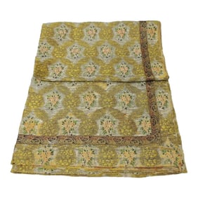 Antique Green and Gold French Embroidery Silk and Metallic Threads Cloth