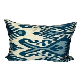 Turkish Modern Blue Silk Ikat Pillow Cover