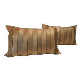 Yellow and Gold Stripes Silk Velvet Lumbar Decorative Pillows - Set of 2