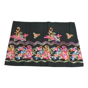 Vintage Pink & Black Embroidered Textile Skirt Sash From Peru