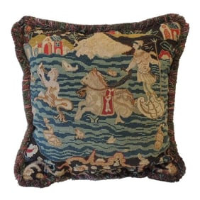 Blue & Tan Woven Square Decorative Tapestry Pillow