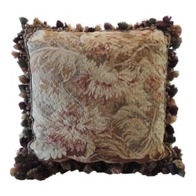 Vintage Brown Aubusson Square Decorative Pillow