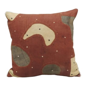 Antique Applique Raffia Brown and Rust Kuba Decorative Pillows Matisse Style