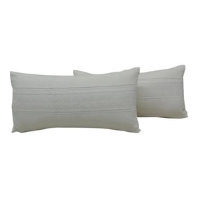 Vintage White on White Eyelet Lace Linen Bolster Decorative Pillows - A Pair