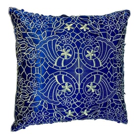 Large Blue & Gold Pillow With Tassels