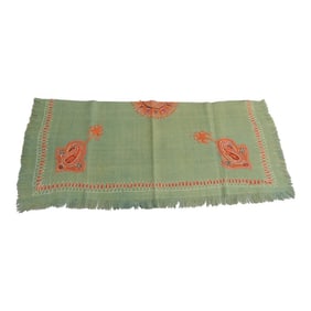 Antique Green & Orange Woven Paisley Indian Textile Fragment