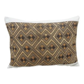 Vintage Tan and Brown African Kuba Decorative Bolster Pillow