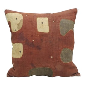 Antique Applique Raffia Brown and Rust Kuba Decorative Pillows Matisse Style
