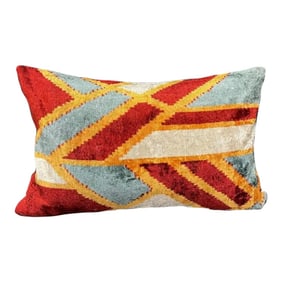 Turkish Modern Red Velvet Silk Ikat Pillow Cover
