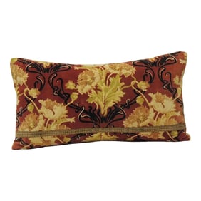 Vintage Art Nouveau Style Gold and Red on Cotton Velvet Bolster Pillow