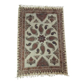 Vintage Red and Blue Paisley Hand-Blocked Cloth with Fringes