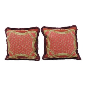 Red and Gold Ribbon Pattern Antique Tapestry Decorative Pillows - Set of 2