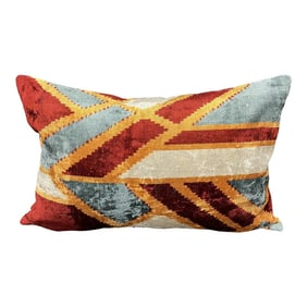 Turkish Modern Red Velvet Silk Ikat Pillow Cover