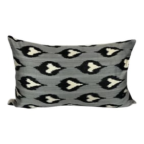 Turkish Modern Gray Silk Ikat Pillow Cover
