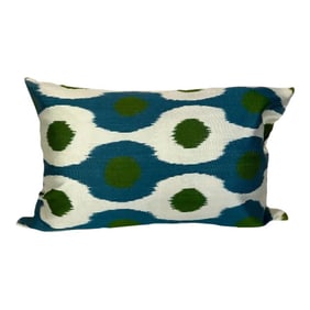 Turkish Modern Blue Green Silk Ikat Pillow Cover