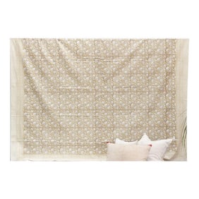 Sand & White, Hand Blockprint Cotton Coverlet