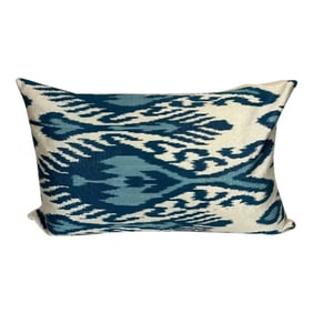 Turkish Modern Blue Silk Ikat Pillow Cover