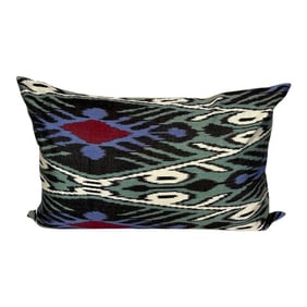 Turkish Modern Green and Purple Silk Ikat Pillow Cover