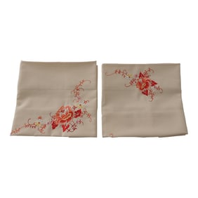 Orange & Pink Embroidered Cotton King Pillowcases/Covers - Set of 2