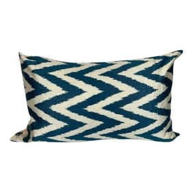 Turkish Modern Blue Silk Ikat Pillow Cover