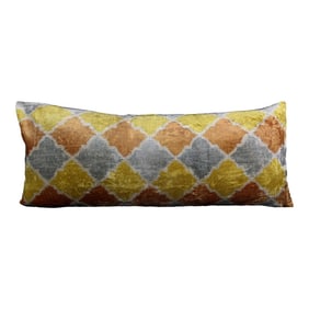 Orange Lumbar Velvet Silk Ikat Pillow Cover