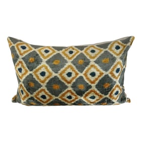 Turkish Modern Velvet Orange and Gray Ikat Pillow Cover