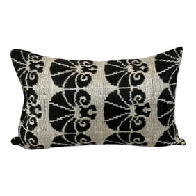 Turkish Modern Black and Gray Velvet Silk Ikat Pillow Cover