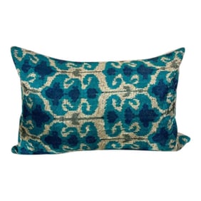 Turkish Modern Blue Velvet Silk Ikat Pillow Cover