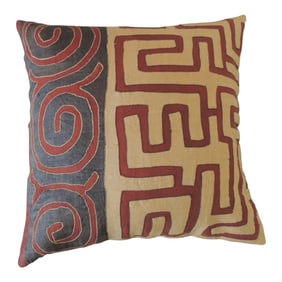 Large Square Floor African Pillow in Black and Burnt Orange #1