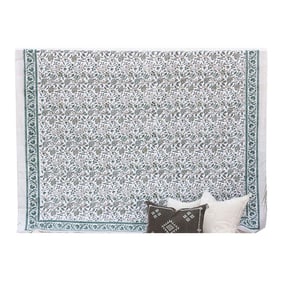 Emerald Serenity, Hand Blockprint Cotton Coverlet