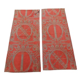 Monumental Red and Grey Woven Heavy Cotton Textiles or Portieres - Set of 2