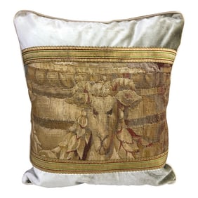Antique Petite Aubusson Tapestry Decorative Pillow