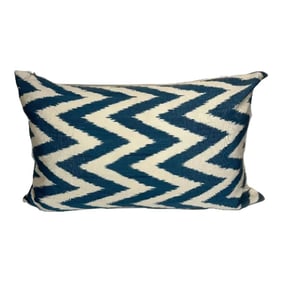 Turkish Modern Blue Silk Ikat Pillow Cover