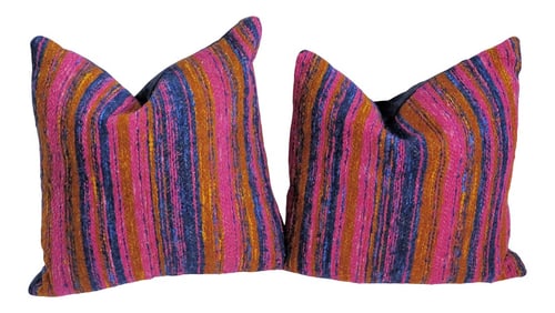 Mid 20th Century Hand Woven Multi-Color Pillows - a Pair