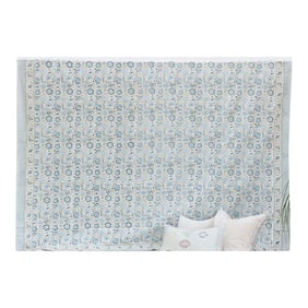 Coastal Breeze Bloom, Hand Blockprint Cotton Coverlet