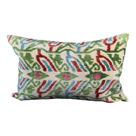 Green Velvet Ikat Pillow Cover