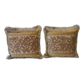 Brown and Gold Arts & Crafts Tapestry Square Decorative Pillows - Set of 2