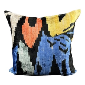 Multicolor Velvet Ikat Pillow Cover
