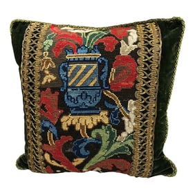 Antique Red and Green Tapestry Decorative Square Pillow