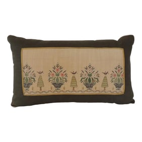Green and Yellow Linen Turkish Embroidery Bolster Decorative Pillow