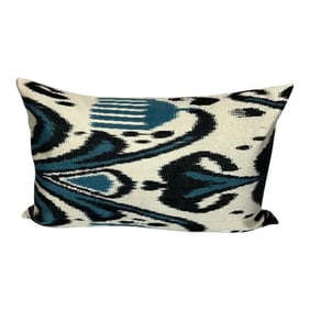 Turkish Modern Blue Silk Ikat Pillow Cover