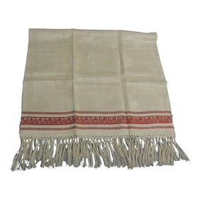 Vintage Italian Damask Cotton Towel With Fringes