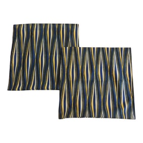 African Yellow & Blue Waxed Cotton Square Pillow Covers - Set of 2
