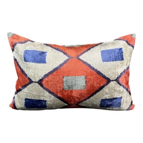 Red and Blue Velvet Ikat Pillow Cover