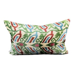 Green Velvet Ikat Pillow Cover