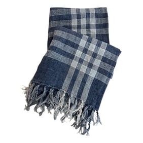 Bunny Williams for Pine Cone Hill 100% Linen Plaid Navy White Throw ‚Äì Enzyme